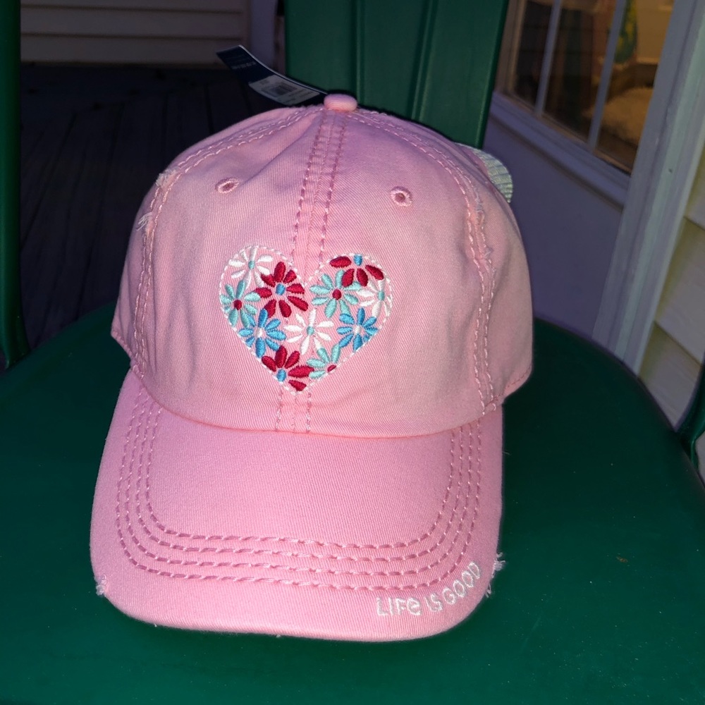Life is Good pink sun washed baseball hat w/ heart - Picture 9 of 11